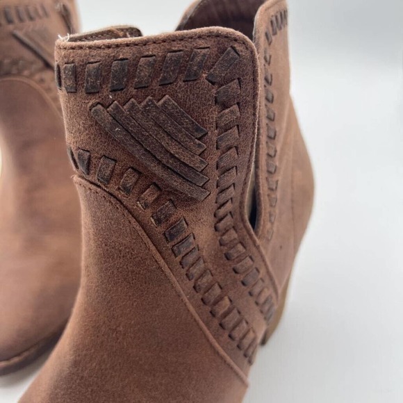 Zigi Soho Womens Halyn Ankle Boots Booties Brown Zipper Stacked Heel Woven 7.5 M - Picture 3 of 8